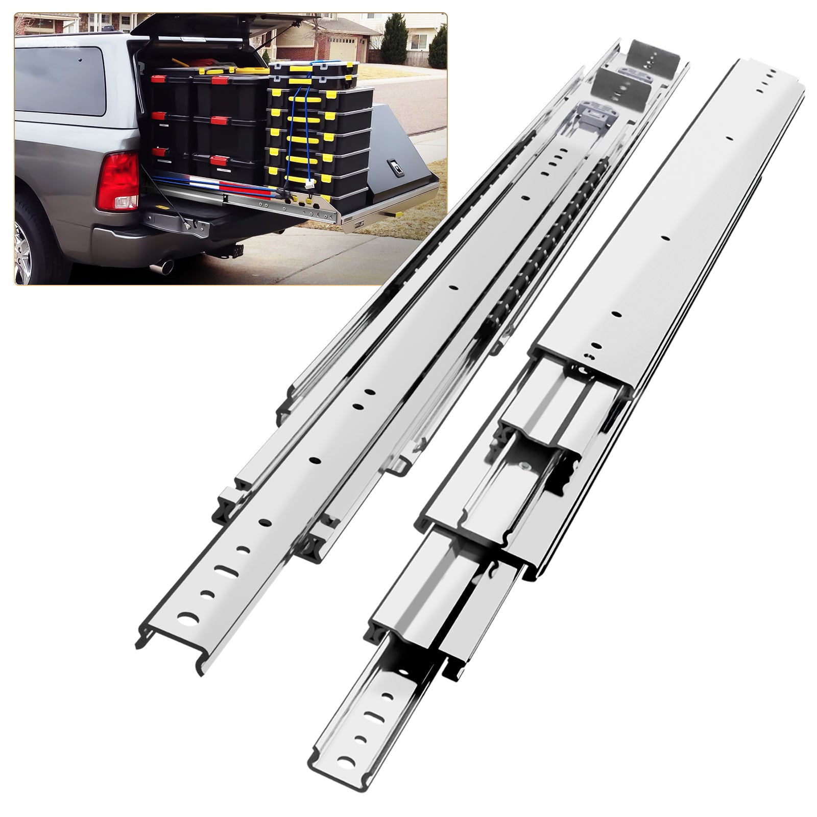 AOLISHENG Double Stack 4-Section Full-Extension Heavy Duty Drawer Slides 180lb Load Capacity Bidirectional Side Mount Full Extension Ball Bearing Rails -1 Pair (AQ7625K2)