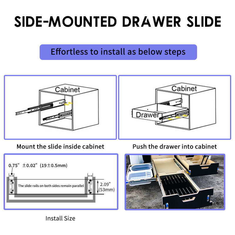 265 lb load heavy duty drawer slides