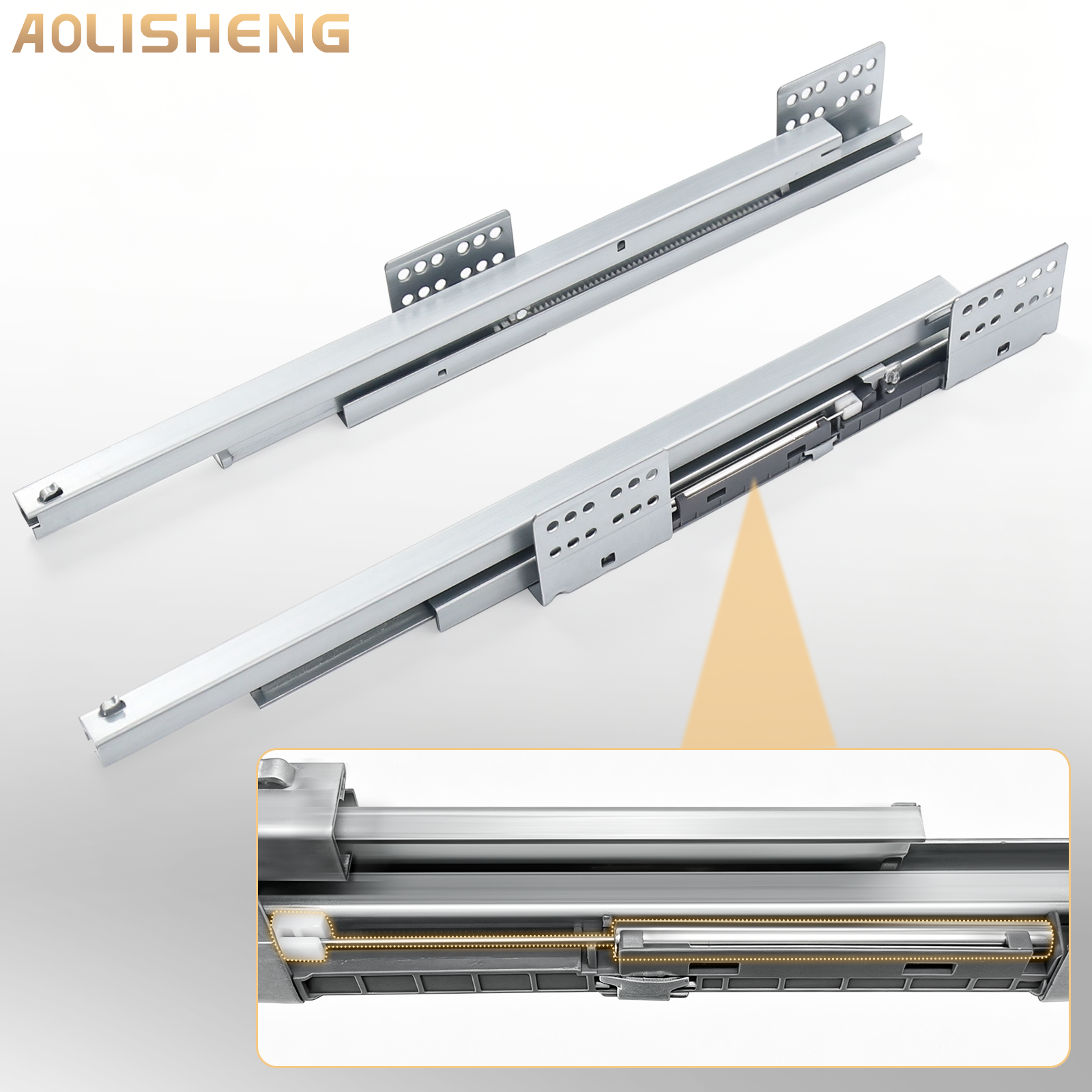 AOLISHENG Soft Close Black Kitchen Drawer Box Side Drawer Slide Rail Set Cabinet 1Pair——Height84mm