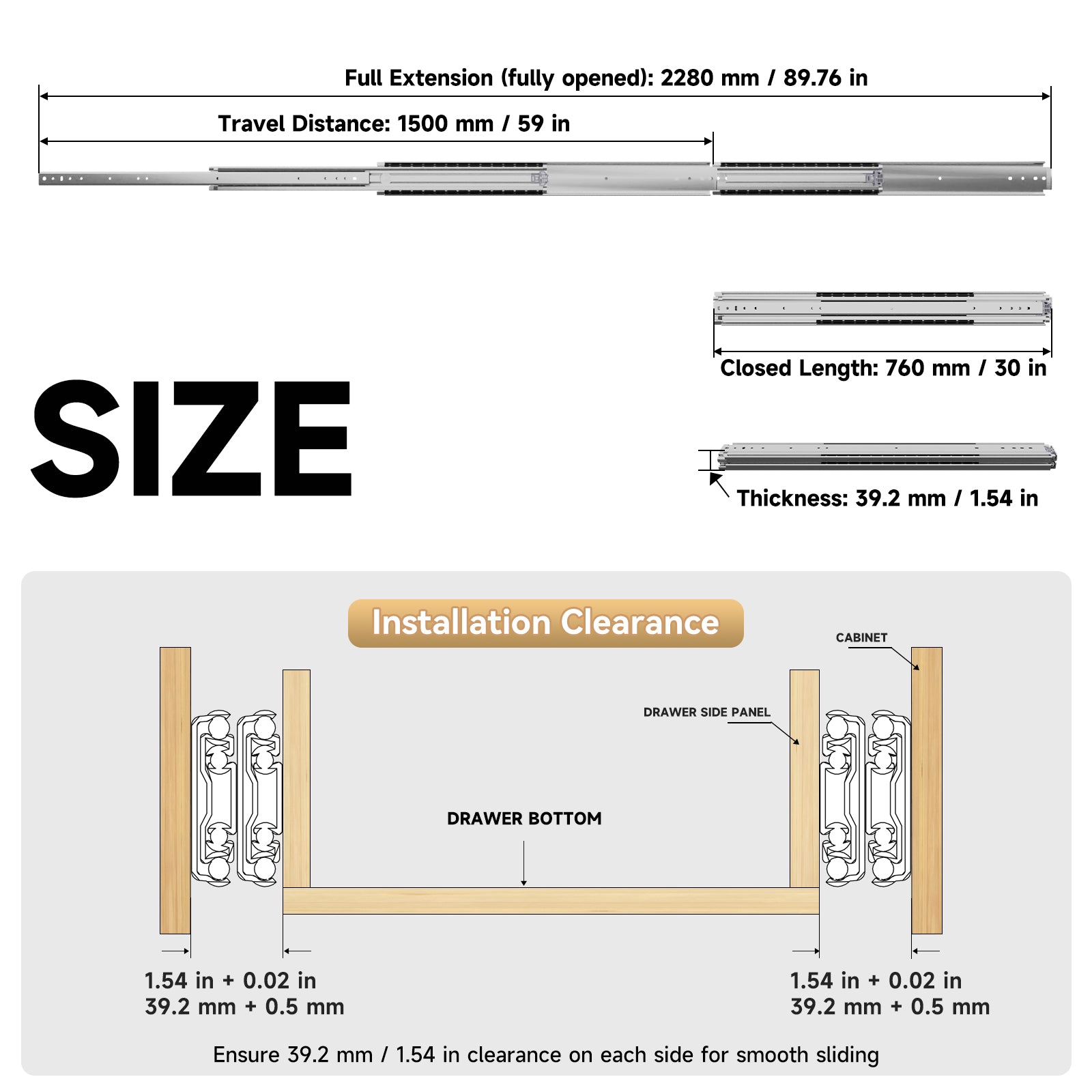 AOLISHENG Double Stack 4-Section Full-Extension Heavy Duty Drawer Slides 180lb Load Capacity Bidirectional Side Mount Full Extension Ball Bearing Rails -1 Pair (AQ7625K2)