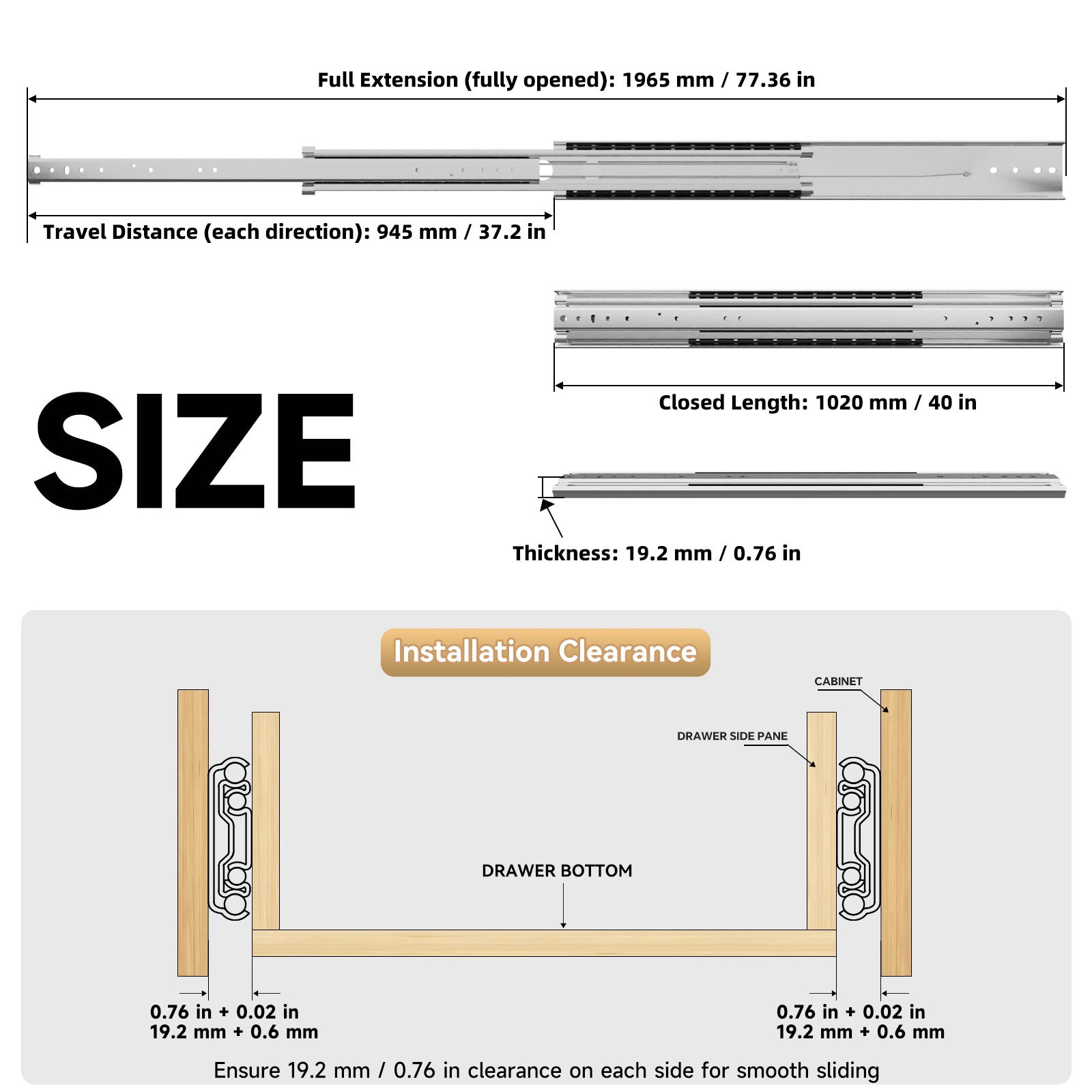 AOLISHENG Two-Way Heavy Duty Drawer Slides 330lb Load Capacity Bidirectional Side Mount Full Extension Ball Bearing Rails for Kitchen Islands,Service Counters, Retail Displays & Room Dividing Cabinets - 1 Pair (AQ7625K1)