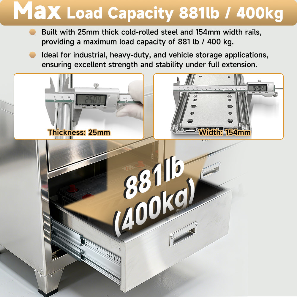 AOLISHENG 770lb Load Capacity Twin-Slide Heavy Duty Drawer Slides Side Mount Full Extension Ball Bearing Rails for Workshops Kitchens Garages and Industrial Settings, ——1Pair (AQ7625K3)