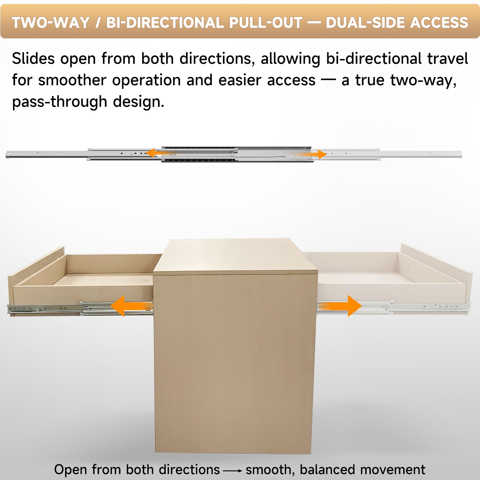 AOLISHENG Two-Way Heavy Duty Drawer Slides 330lb Load Capacity Bidirectional Side Mount Full Extension Ball Bearing Rails for Kitchen Islands,Service Counters, Retail Displays & Room Dividing Cabinets - 1 Pair (AQ7625K1)