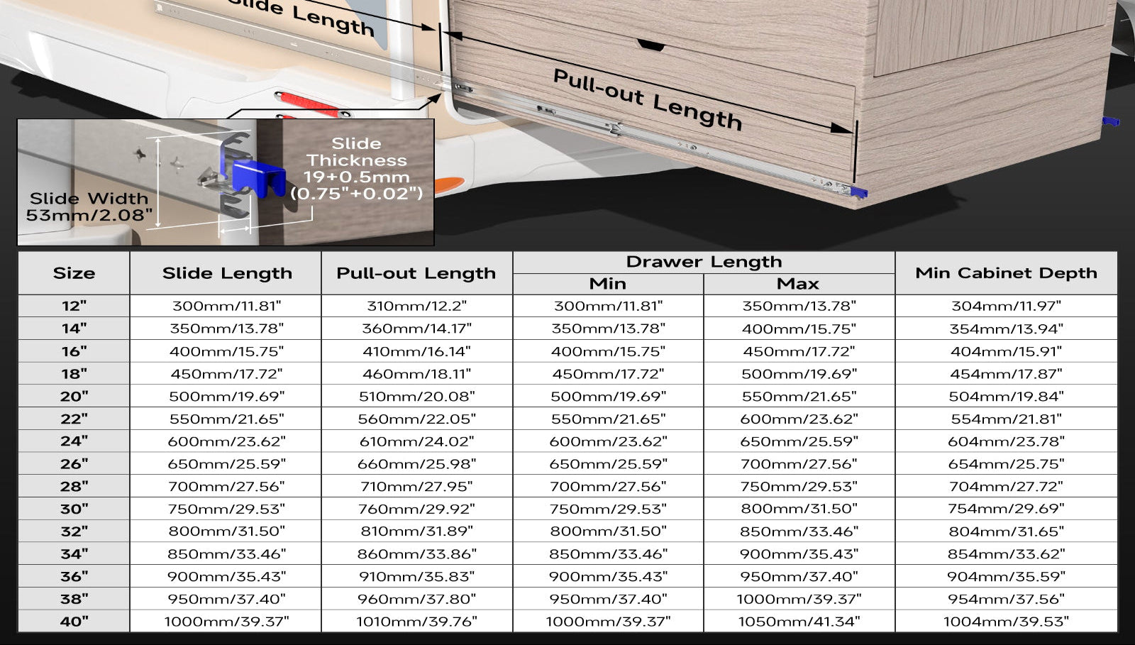 AOLISHENG 265 lb Locking Heavy-Duty Drawer Slides for Camper, RV & Truck - 1 Pair (D2053)