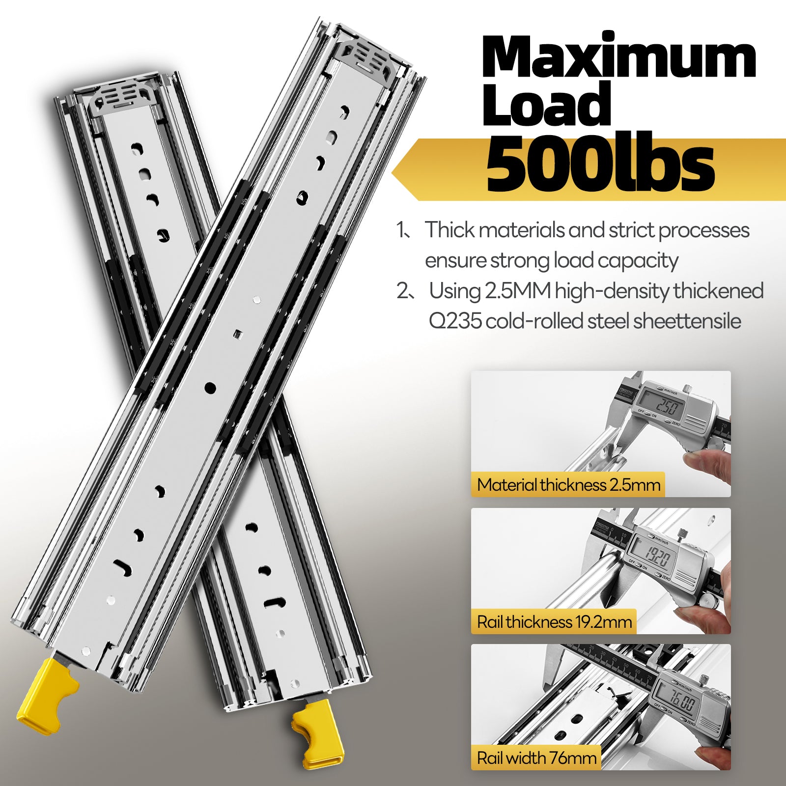 AOLISHENG 500 lb Heavy-Duty Drawer Slides – Stable Full Extension for RV, Outdoor Kitchen, Camper DIY, 1 Pair (D2576)