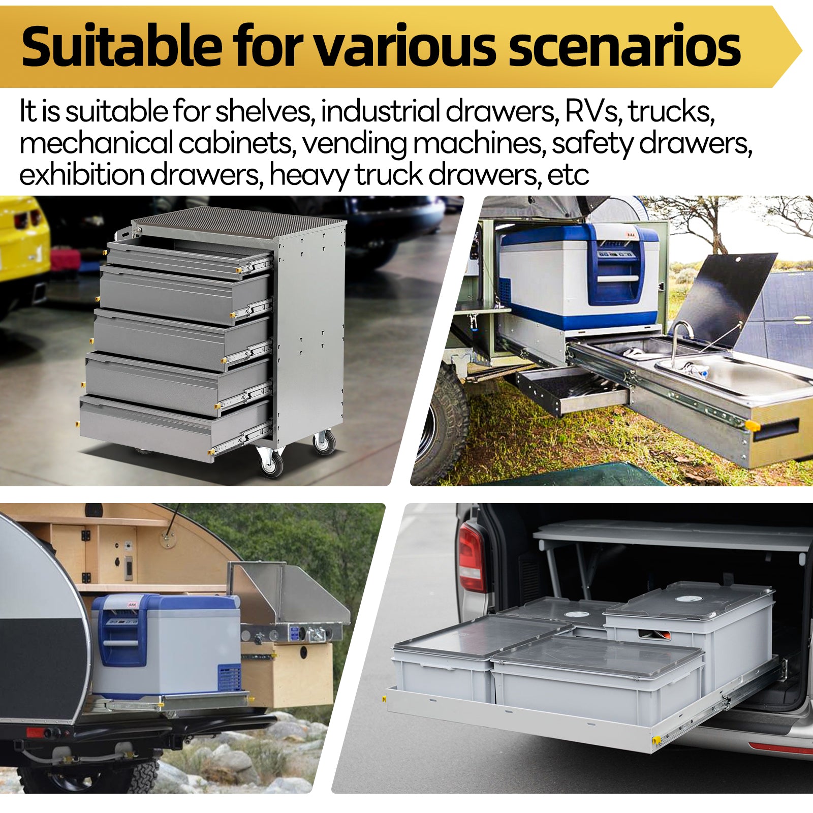 AOLISHENG 500 lb Heavy-Duty Drawer Slides – Stable Full Extension for RV, Outdoor Kitchen, Camper DIY, 1 Pair (D2576)