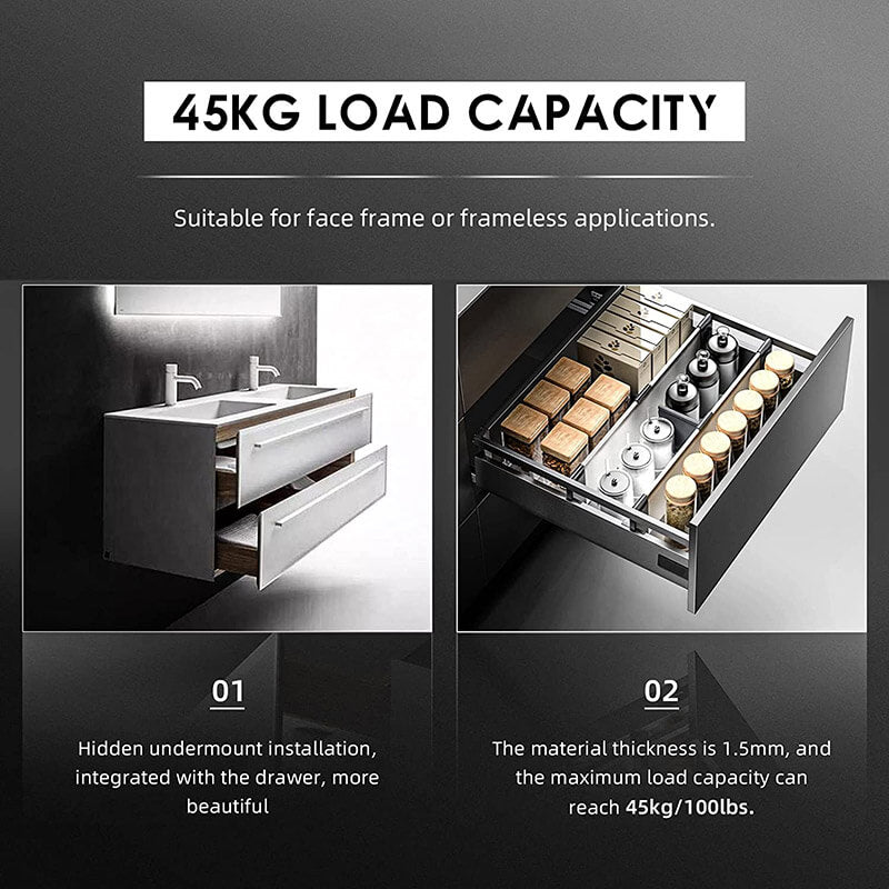 AOLISHENG 80lbs Undermount Soft Close Drawer Slides For Kitchen Cabinets 2 Pair - MK316