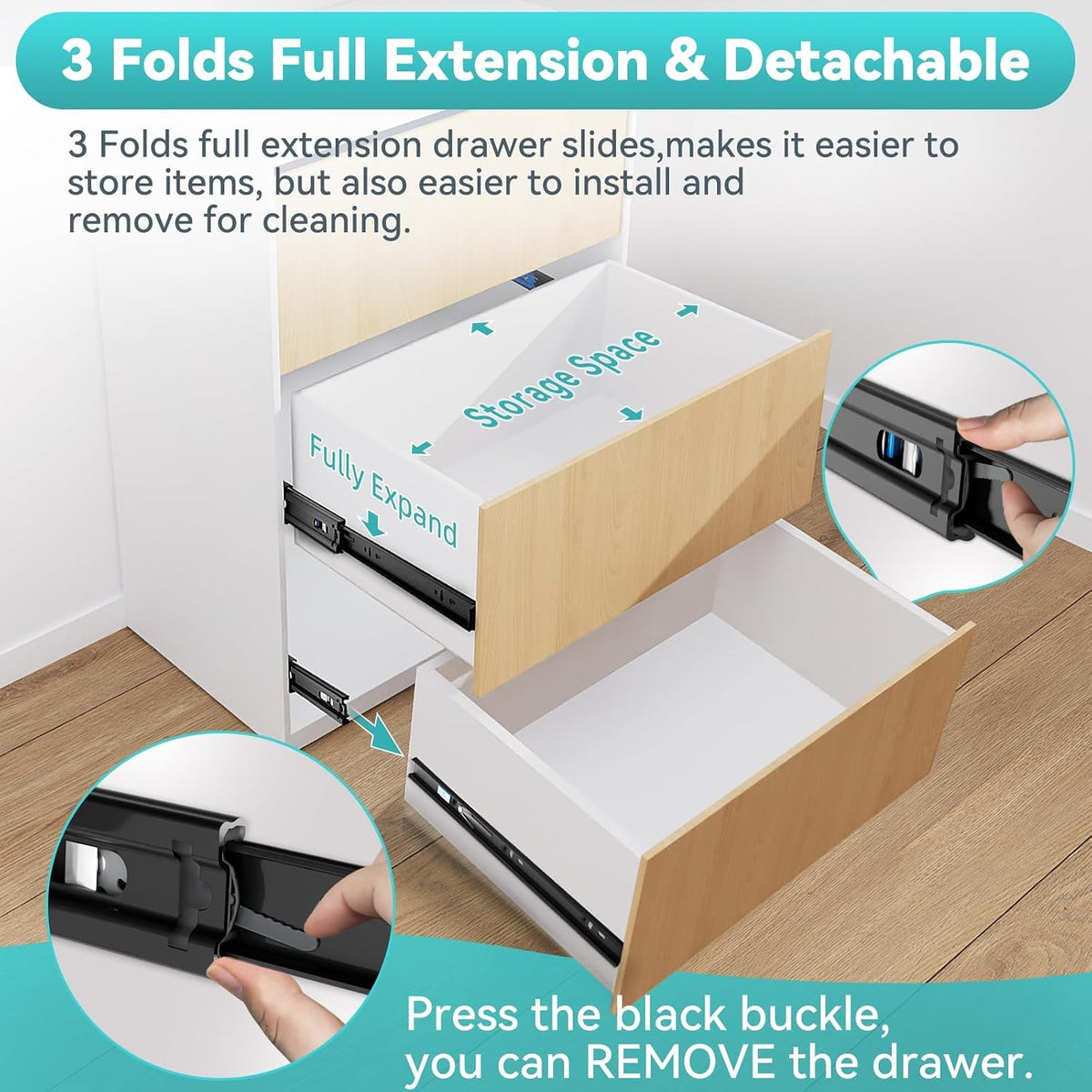 AOLISHENG 100lb Soft Close and Push to Open Drawer Slides - 1 Pair (P4510)