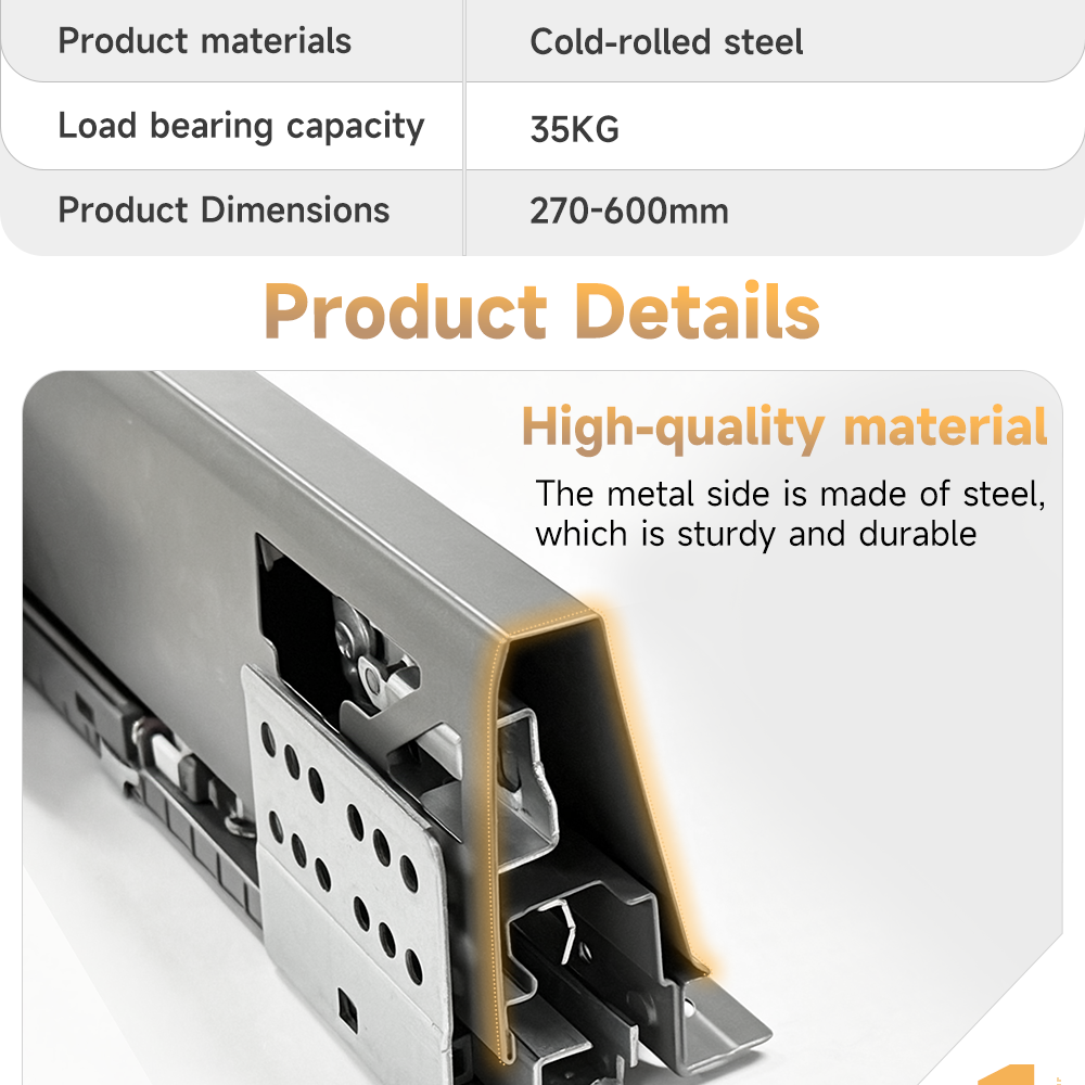 AOLISHENG Soft Close Black Kitchen Drawer Box Side Drawer Slide Rail Set Cabinet 1Pair——Height84mm