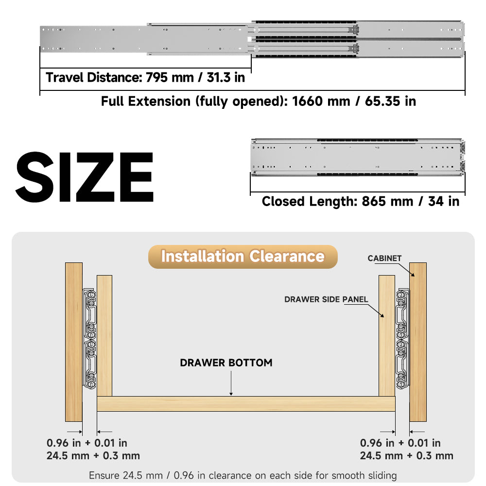 AOLISHENG 770lb Load Capacity Twin-Slide Heavy Duty Drawer Slides Side Mount Full Extension Ball Bearing Rails for Workshops Kitchens Garages and Industrial Settings, ——1Pair  （AQ7625K3）