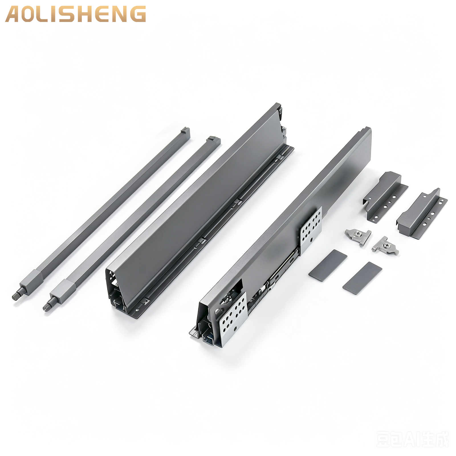 AOLISHENG Soft Close Black Kitchen Drawer Box Side Drawer Slide Rail Set Cabinet 1Pair——Height135mm