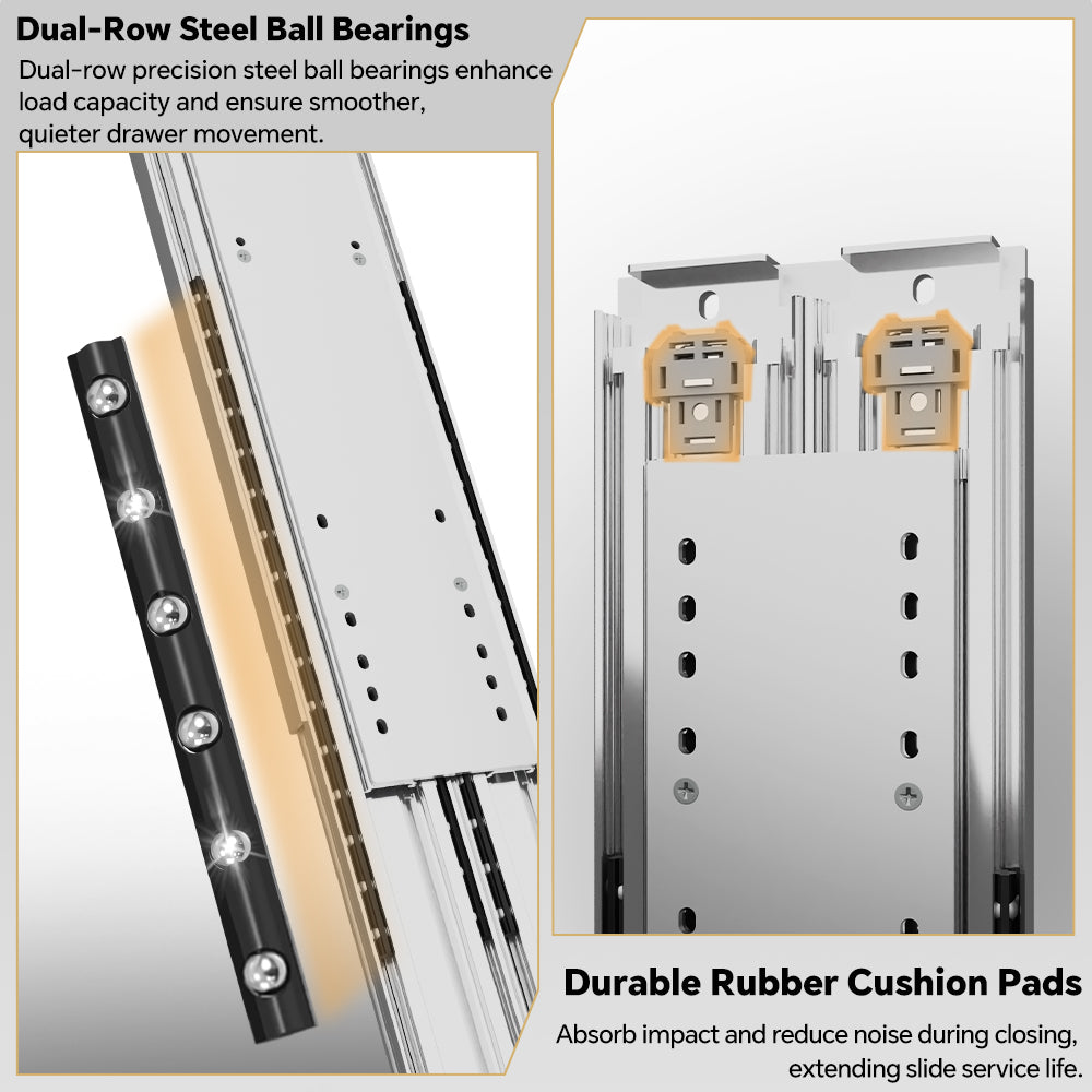 AOLISHENG 770lb Load Capacity Twin-Slide Heavy Duty Drawer Slides Side Mount Full Extension Ball Bearing Rails for Workshops Kitchens Garages and Industrial Settings, ——1Pair  （AQ7625K3）