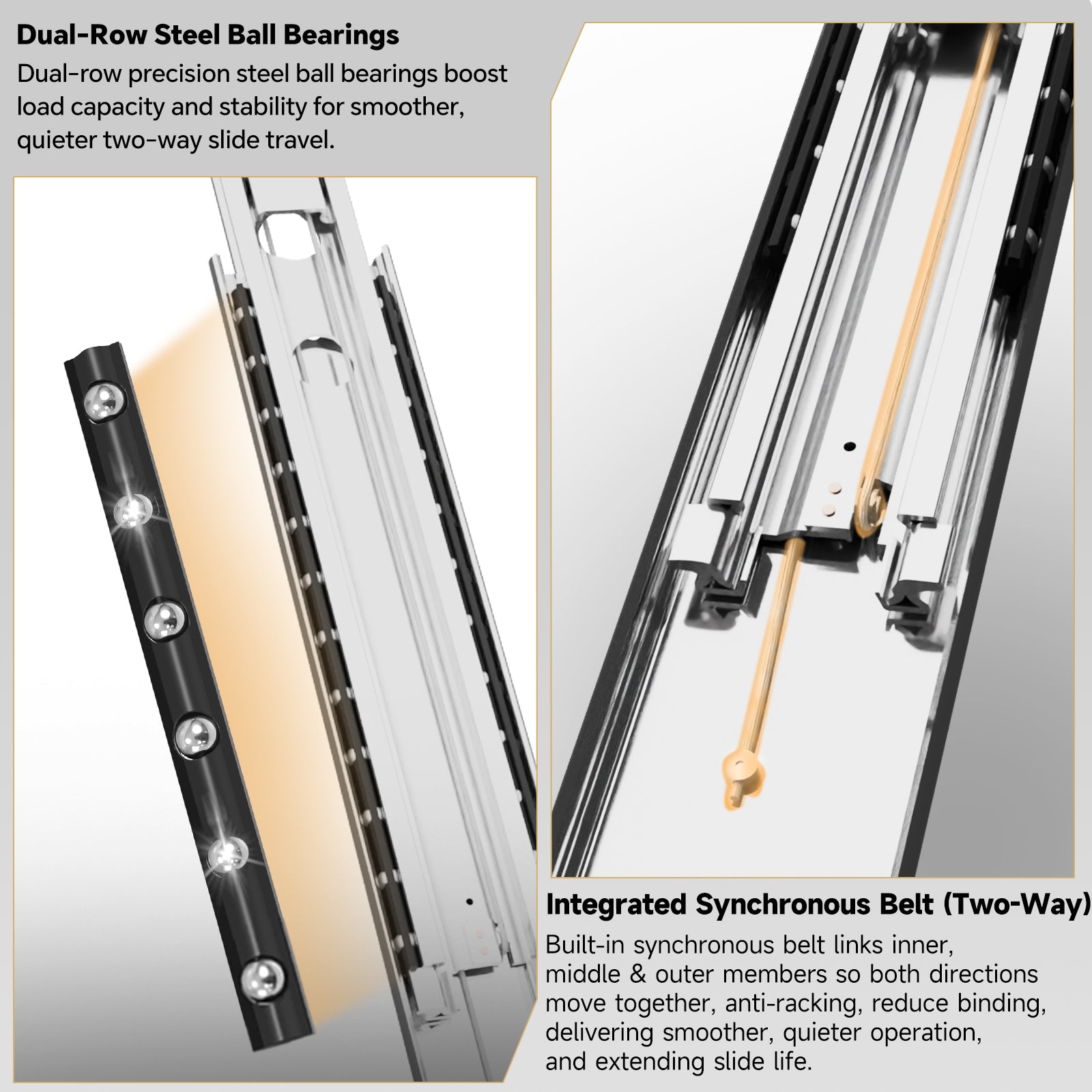 AOLISHENG Two-Way Heavy Duty Drawer Slides  330lb Load Capacity Bidirectional Side Mount Full Extension Ball Bearing Rails for Kitchen Islands,Service Counters, Retail Displays & Room Dividing Cabinets - 1 Pair (AQ7625K1)