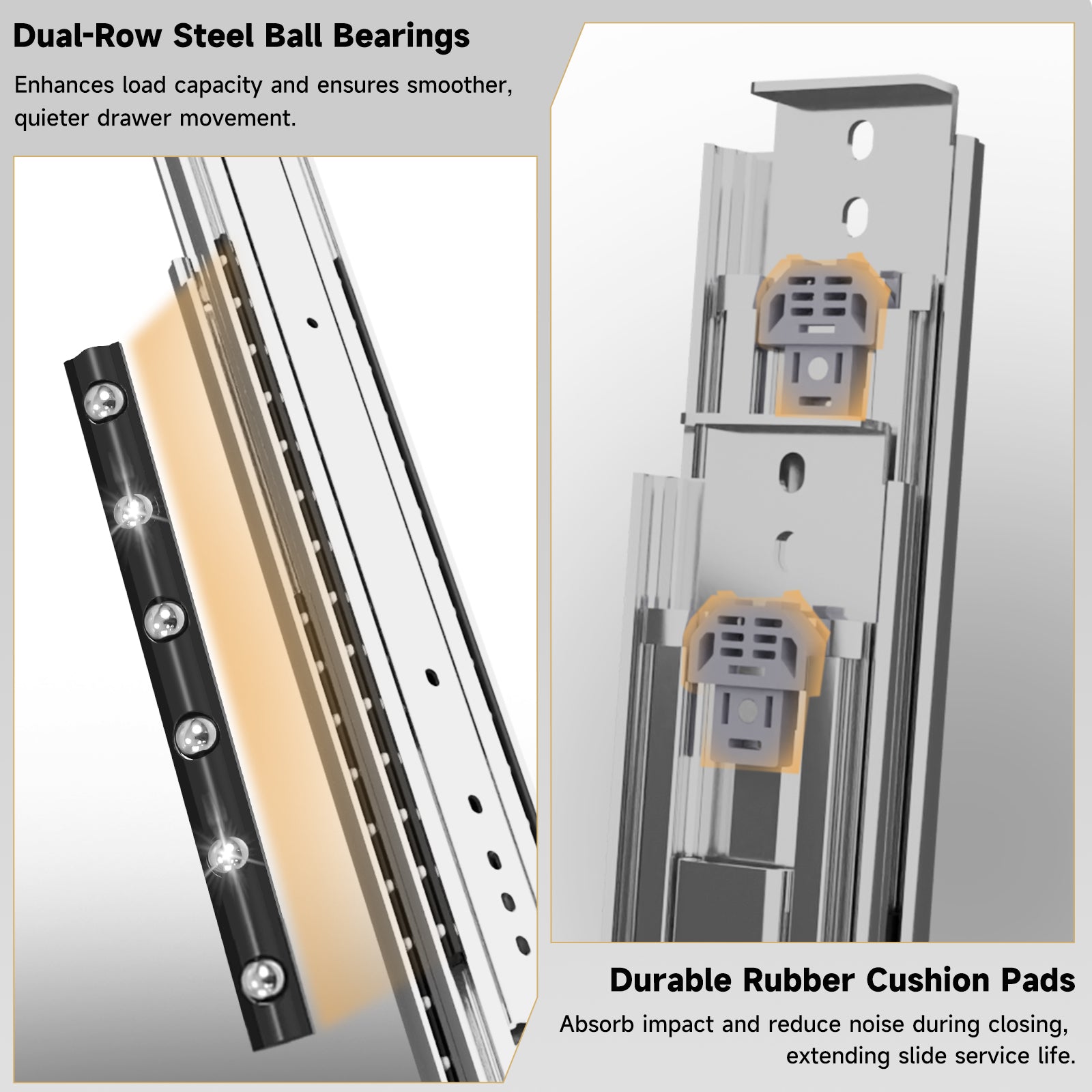 AOLISHENG Double Stack 4-Section Full-Extension Heavy Duty Drawer Slides 180lb Load Capacity Bidirectional Side Mount Full Extension Ball Bearing Rails -1 Pair (AQ7625K2）