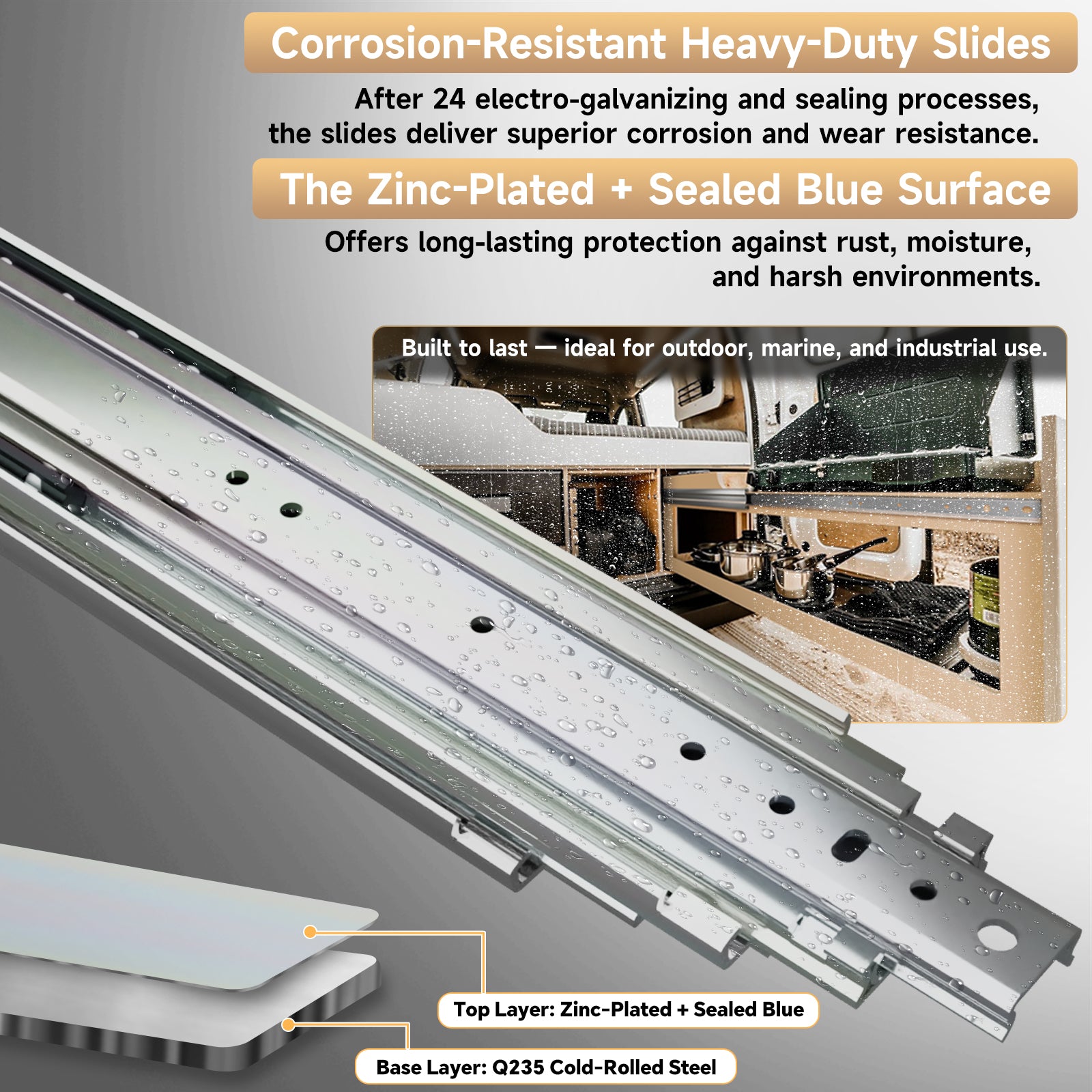 AOLISHENG Double Stack 4-Section Full-Extension Heavy Duty Drawer Slides 180lb Load Capacity Bidirectional Side Mount Full Extension Ball Bearing Rails -1 Pair (AQ7625K2）