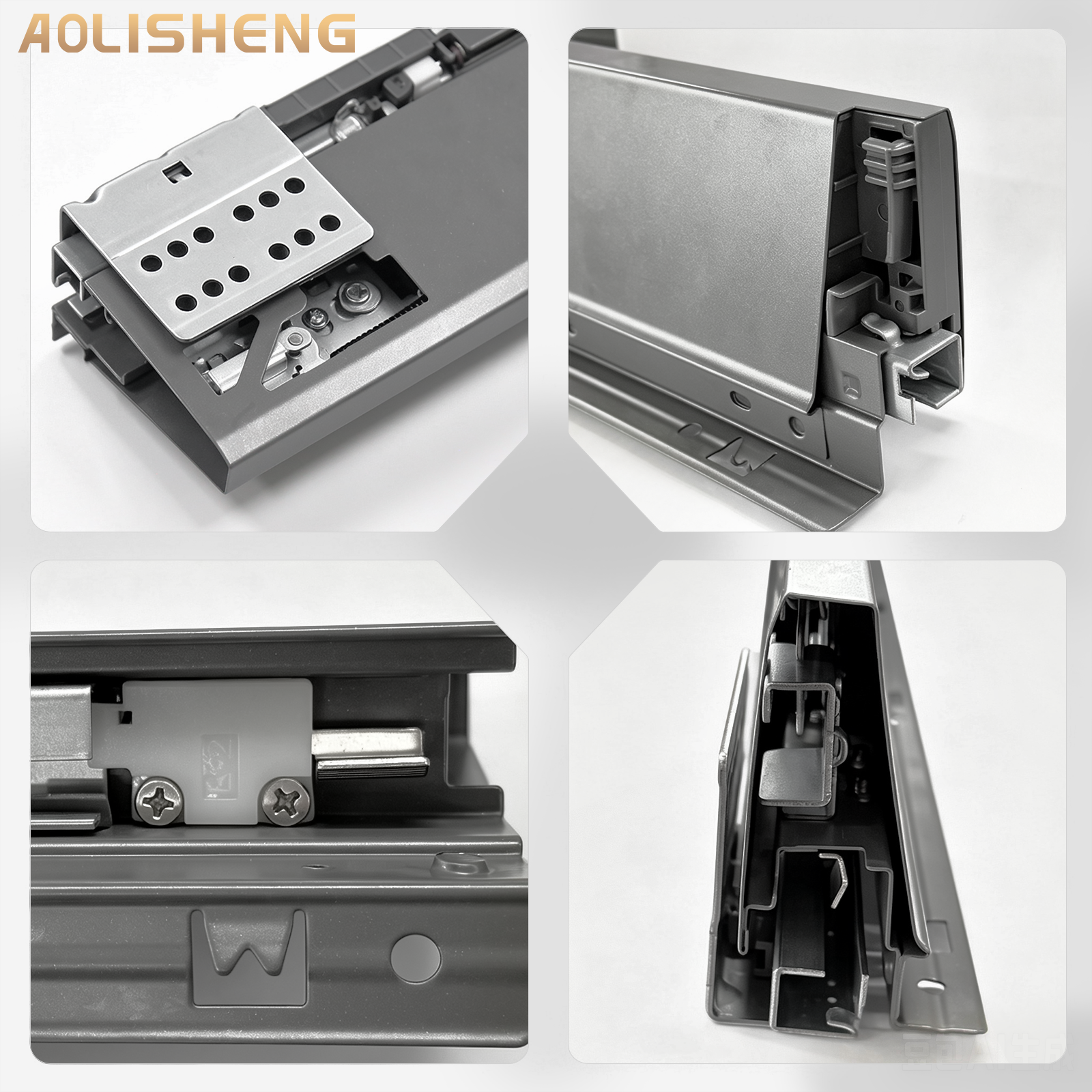 AOLISHENG Soft Close Black Kitchen Drawer Box Side Drawer Slide Rail Set Cabinet 1Pair——Height84mm