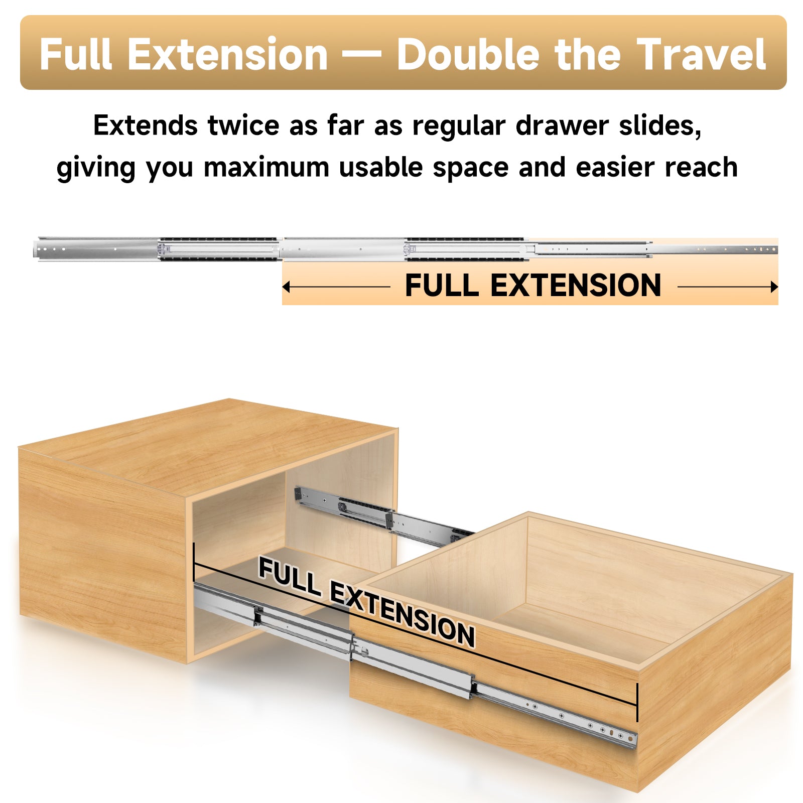 AOLISHENG Double Stack 4-Section Full-Extension Heavy Duty Drawer Slides 180lb Load Capacity Bidirectional Side Mount Full Extension Ball Bearing Rails -1 Pair (AQ7625K2）