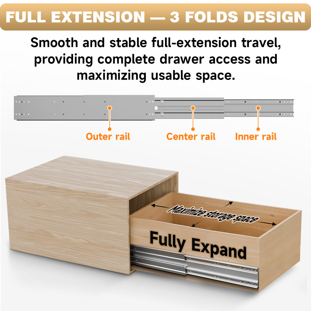 AOLISHENG 770lb Load Capacity Twin-Slide Heavy Duty Drawer Slides Side Mount Full Extension Ball Bearing Rails for Workshops Kitchens Garages and Industrial Settings, ——1Pair  （AQ7625K3）