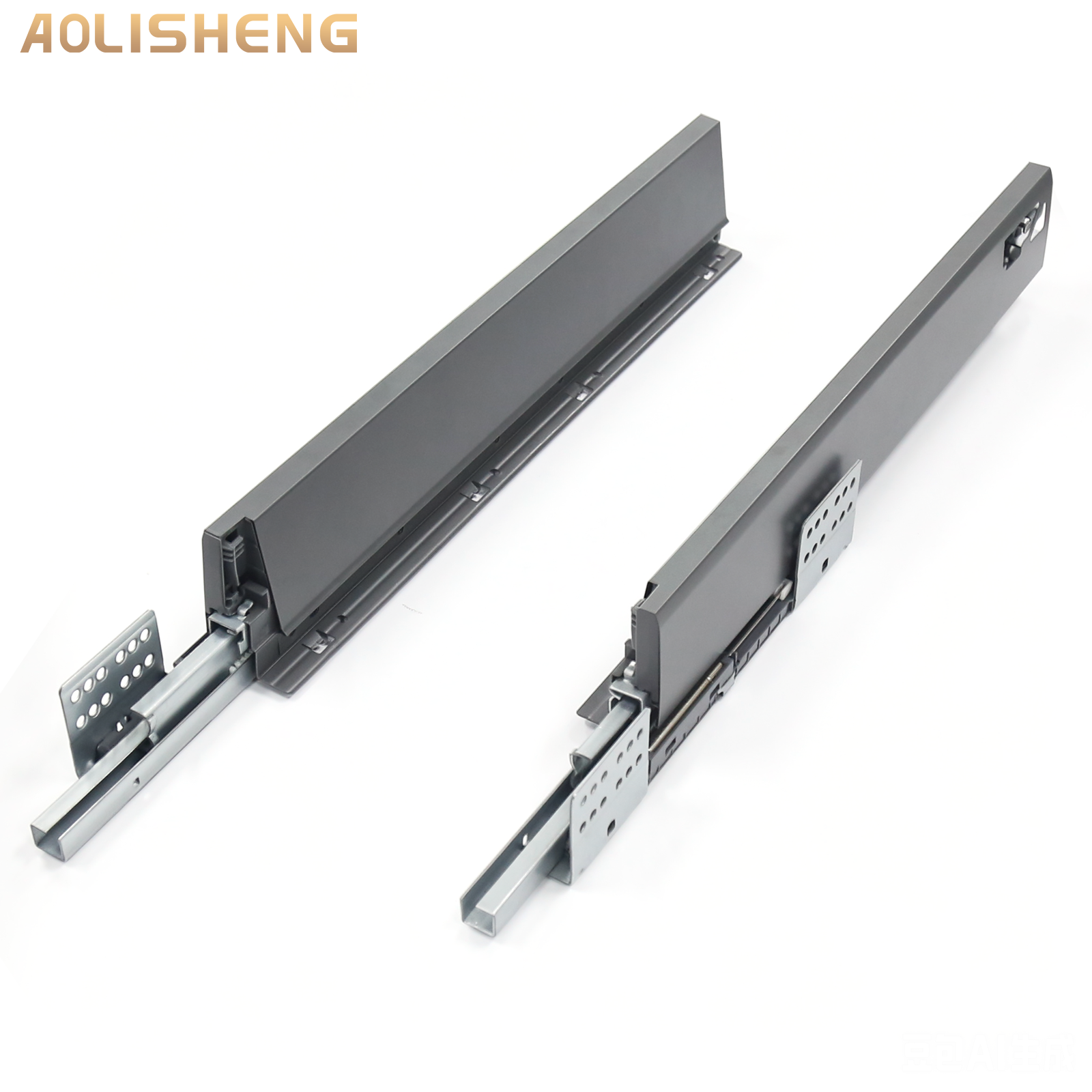 AOLISHENG Soft Close Black Kitchen Drawer Box Side Drawer Slide Rail Set Cabinet 1Pair——Height135mm