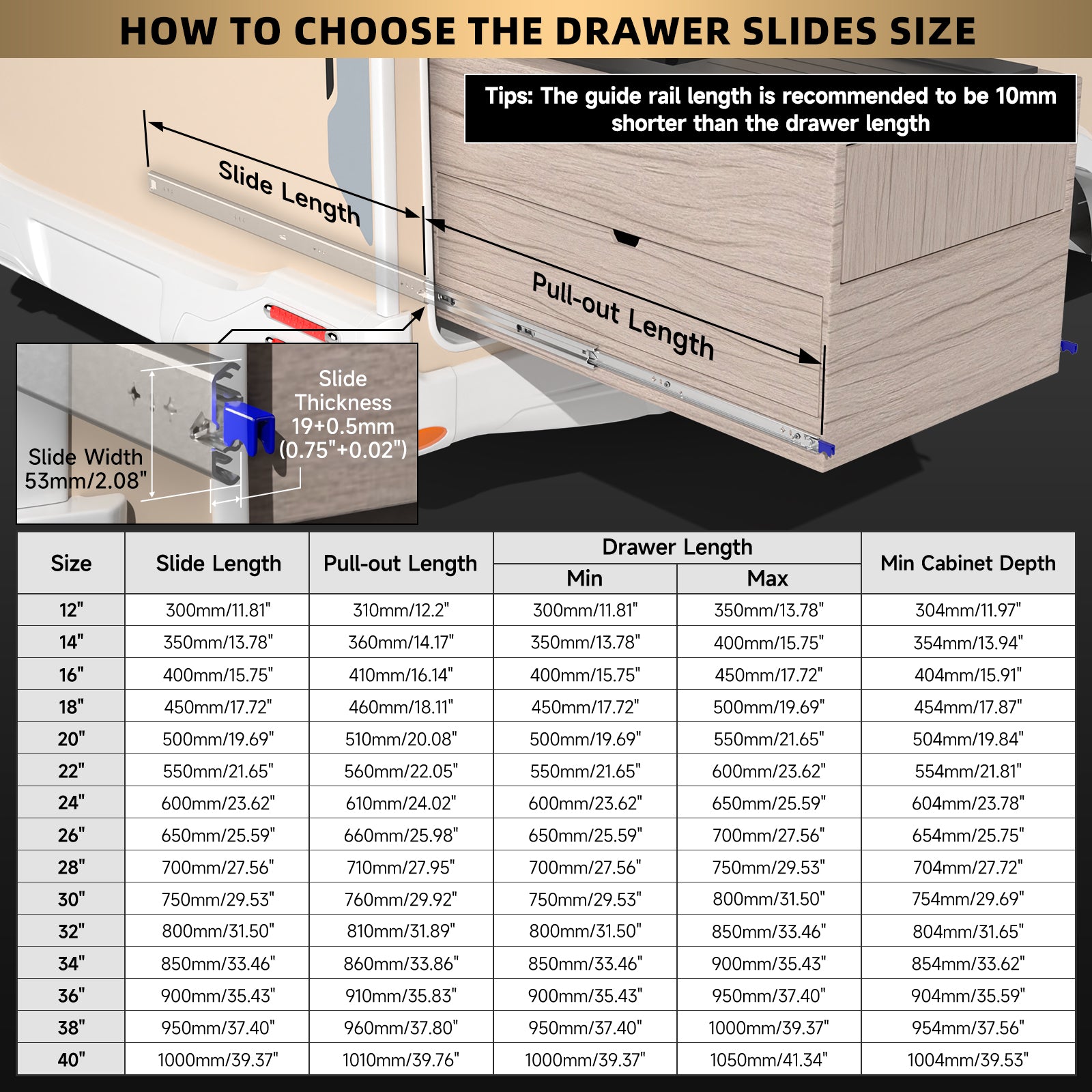 AOLISHENG 265lbs Camper Drawer Slides Side Mounted Heavy Duty Drawer Slides With Lock 1 Pair - D2053
