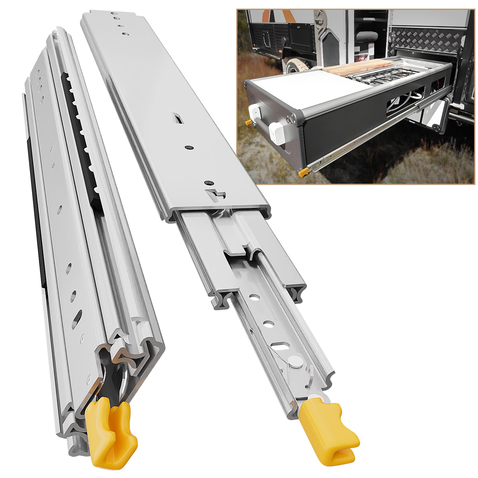 AOLISHENG 500 lb Heavy-Duty Drawer Slides – Stable Full Extension for RV, Outdoor Kitchen, Camper DIY, 1 Pair (D2576)