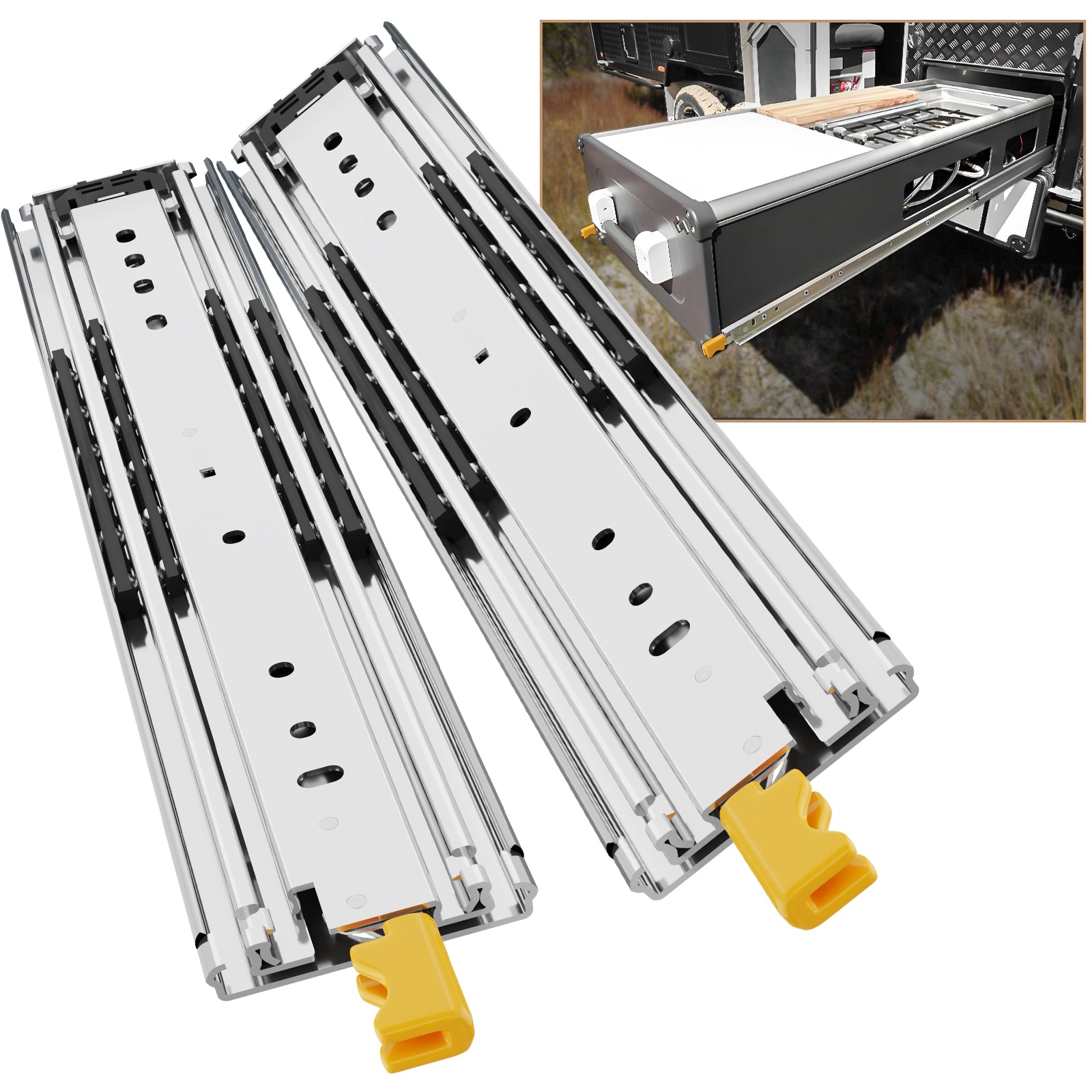 AOLISHENG 500 lb Heavy-Duty Drawer Slides – Stable Full Extension for RV, Outdoor Kitchen, Camper DIY, 1 Pair (D2576)