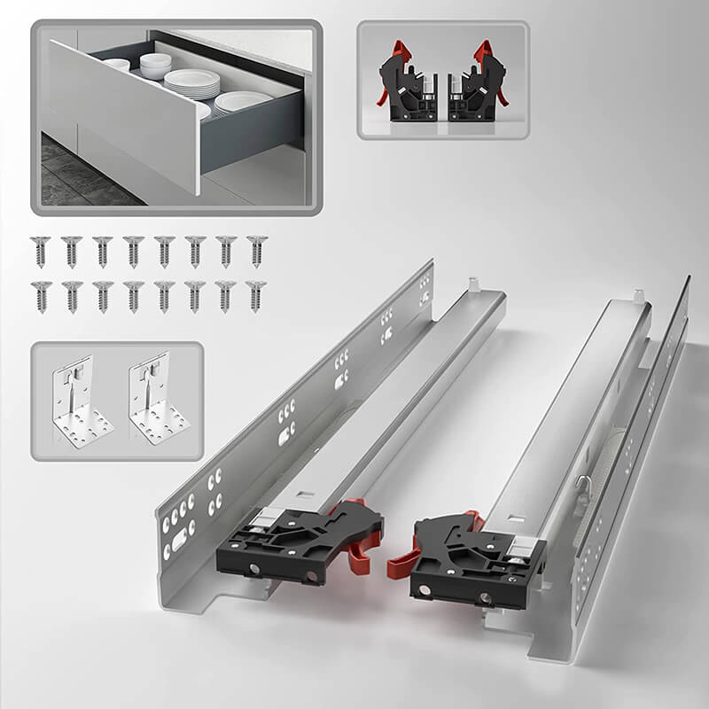 AOLISHENG 80lbs Undermount Soft Close Drawer Slides For Kitchen Cabinets 2 Pair - MK316