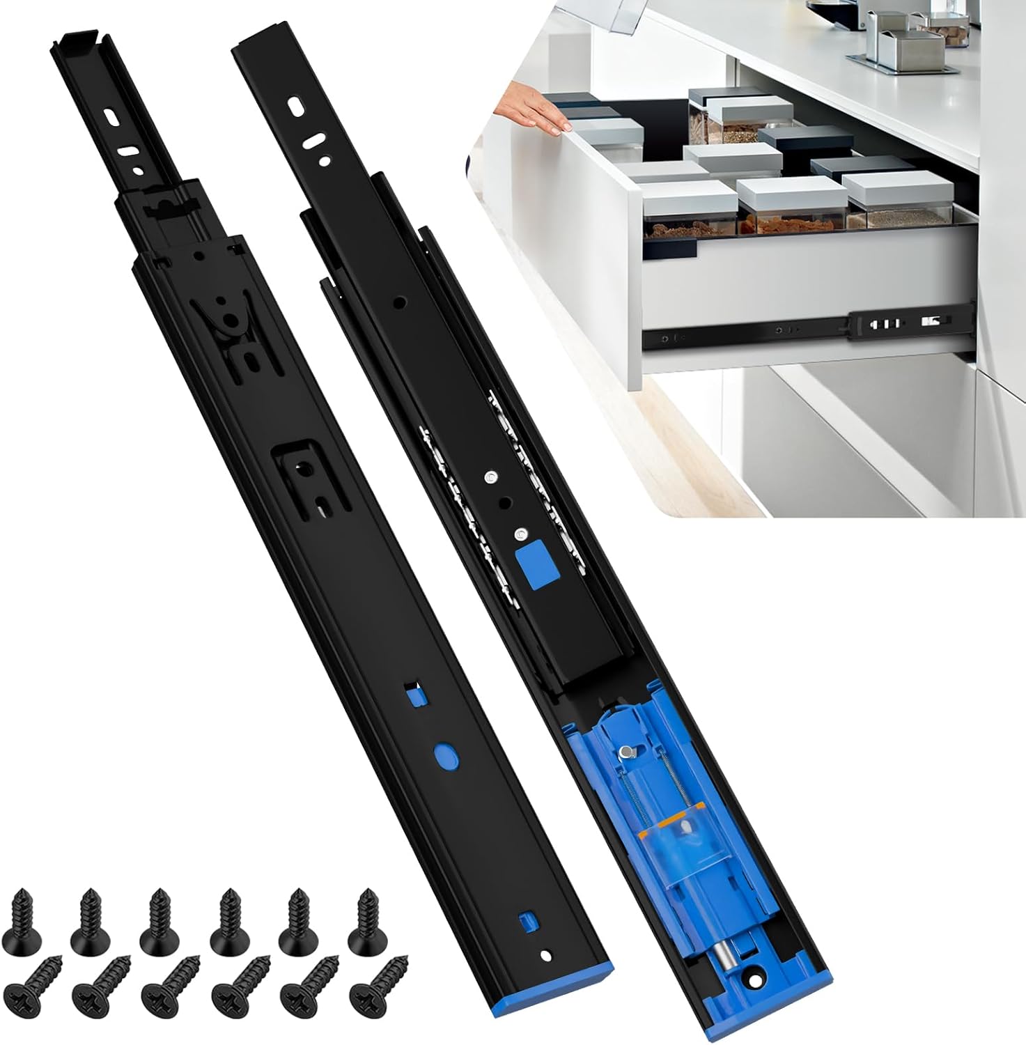 AOLISHENG 100lb Soft Close and Push to Open Drawer Slides - 1 Pair (P4510)