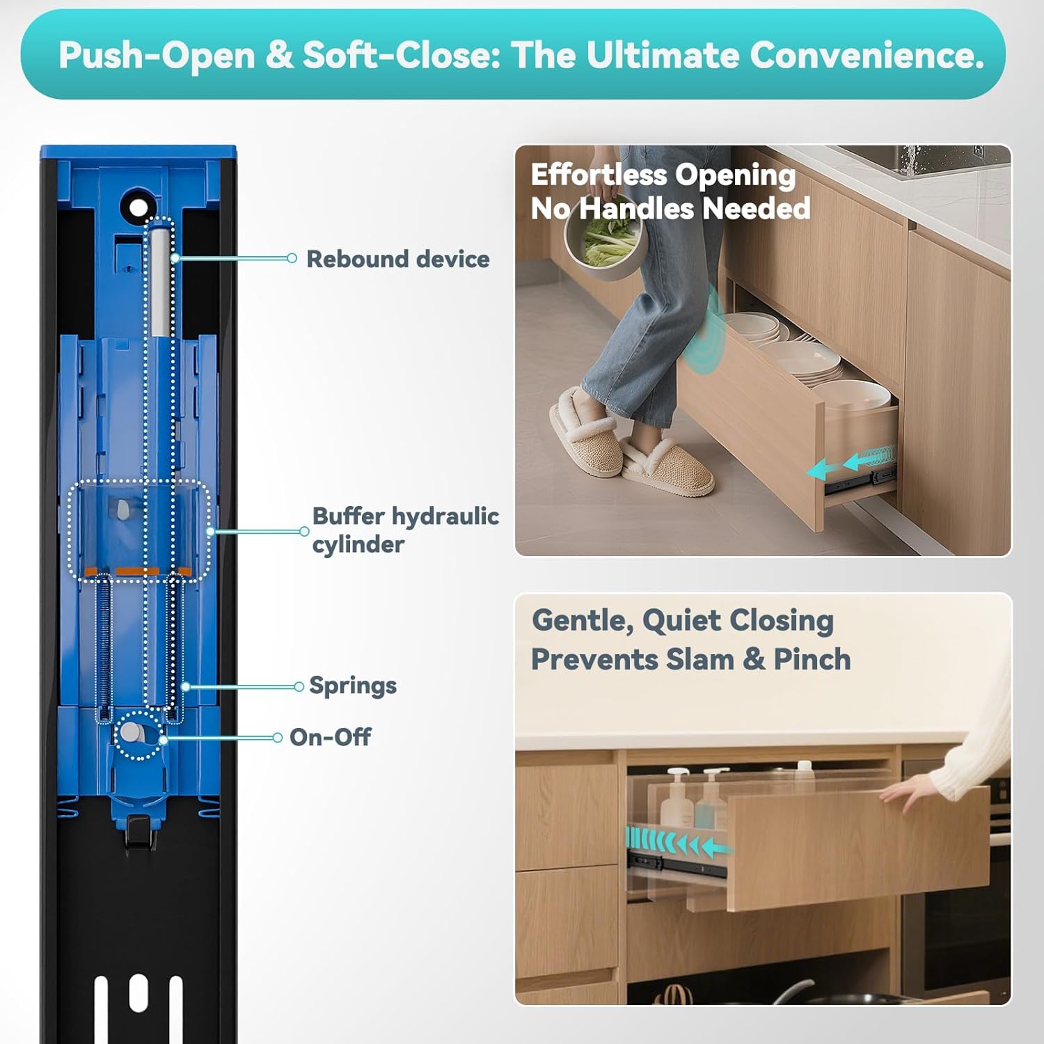 AOLISHENG 100lb Soft Close and Push to Open Drawer Slides - 1 Pair (P4510)