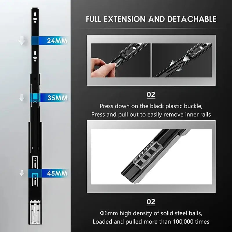 Side Mounted Push Open Drawer Slide F1245