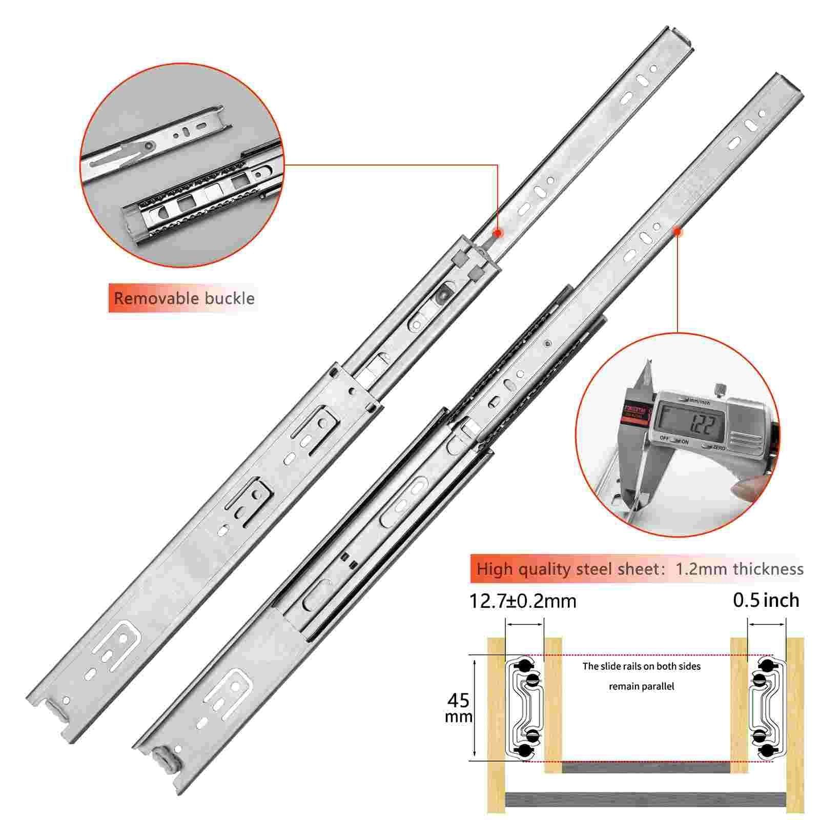 AOLISHENG 100lbs Thickened Stainless Steel Drawer Slides Full Extension Drawer Slides 1 Pair - W1245